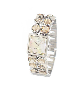 Сребрист дамски часовник с камъчета снимка