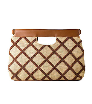 Дамска чанта в бежово и кафяво снимка