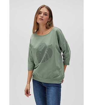 Дамска памучна блуза в цвят зелена маслина снимка