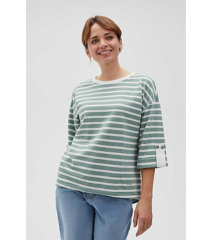 Дамска блуза на райе в цвят маслина и бяло снимка