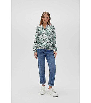Дамска блуза с принт в зелени нюанси снимка