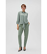 Дамски панталон в цвят маслина с ръб-2 снимка