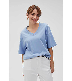 Светлосиня памучна дамска тениска снимка