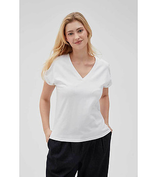 Памучна дамска тениска в бяло снимка