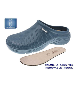 Тъмносини дамски чехли със стелка от естествена кожа снимка