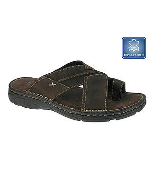 Кафяви мъжки чехли от естествена кожа снимка