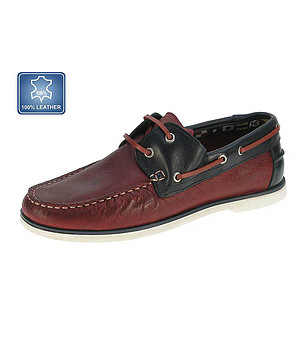 Мъжки кожени мокасини в преобладаващ червен цвят снимка