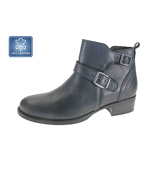 Дамски тъмносини боти от естествена кожа снимка