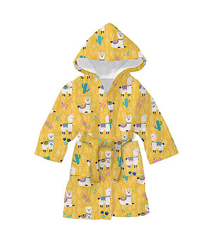 Детски жълт халат с принт Лама от 2 до 6 год снимка