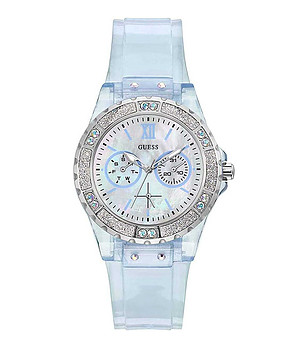 Дамски светлосин часовник с камъчета снимка