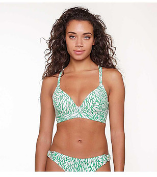 Горнище на бански с принт в бяло и зелено снимка