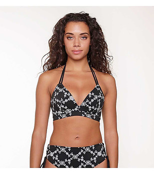 Черно горнище на бански с бял флорален принт снимка