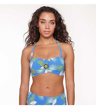 Синьо горнище тип бандо с принт снимка