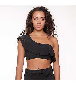 Асиметрично черно горнище на бански снимка