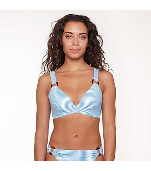 Горнище на бански на райе в бяло и светлосиньо снимка