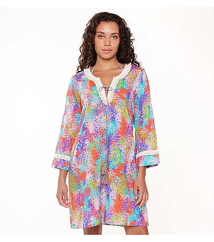 Многоцветна памучна плажна туника с принт снимка