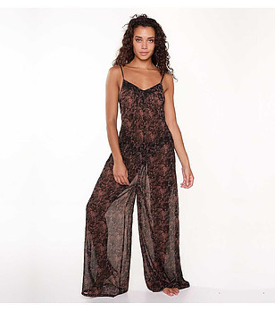 Ефирен черен гащеризон с принт снимка