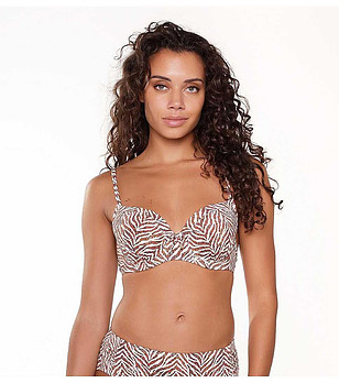 Горнище на бански в бяло и кафяво със зебра принт снимка