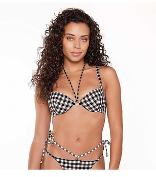 Горнище на бански на каре в бяло и черно снимка