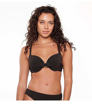 Черно горнище на бански на лъскаво райе снимка