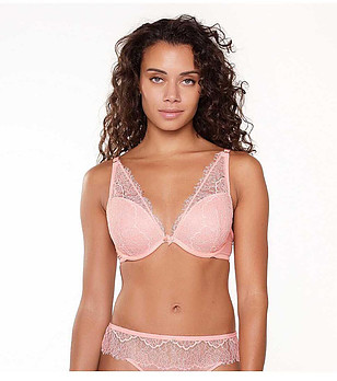 Сутиен в цвят корал с дантела снимка