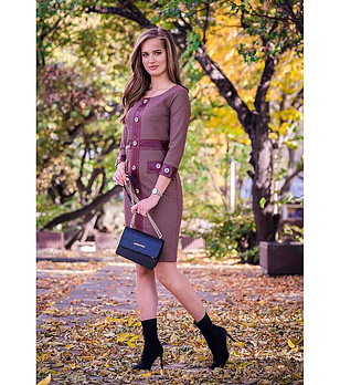 Рокля в бордо и бежово с памук снимка