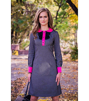 Рокля в черно, сиво и циклама с памук снимка