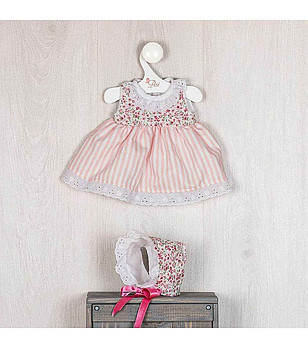 Дрехи за кукла Мария 43 см - рокля и шапка на цветя снимка