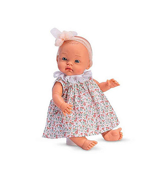 Кукла бебе Алекс с панделка и рокля на цветя снимка