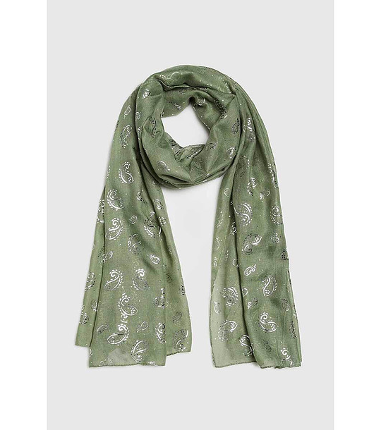 Дамски шал в цвят маслина със сребрист принт снимка