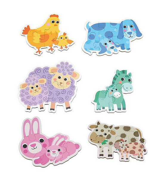 Животните и техните малки - 6 прогресивни пъзела 33 части снимка