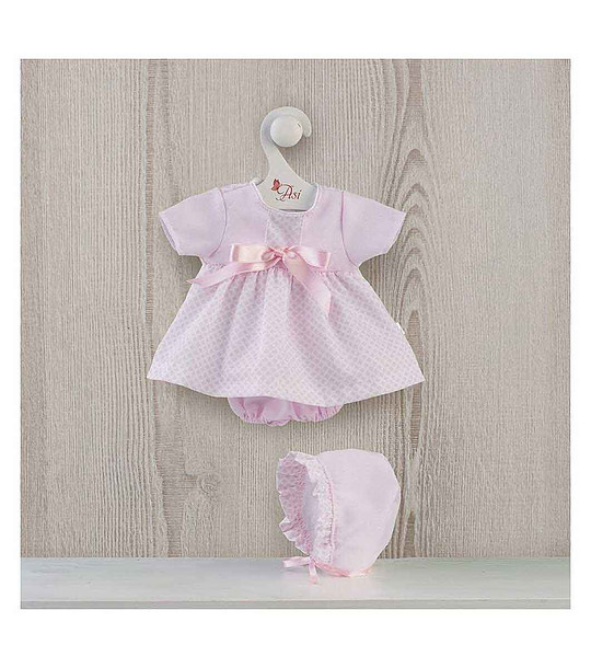 Дрехи за кукла Коке 36 см - розова рпокля с шапка и гащички снимка