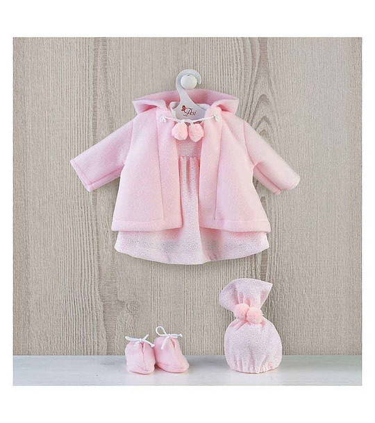 Дрехи за кукла Лея 46 см - розово палтенце, шапка и терлици снимка