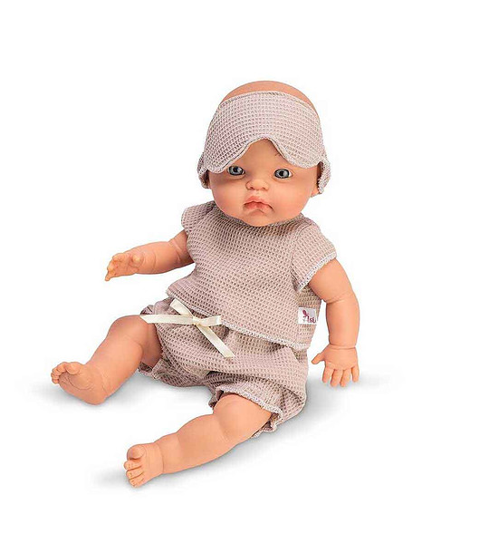 Кукла-бебе Алекс с бежови дрешки и маска за сън 36 см снимка