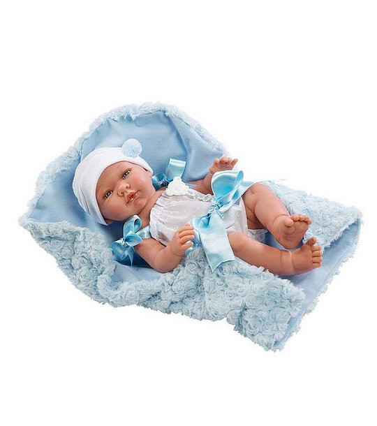 Кукла-бебе, Пабло, със сини панделки и одеяло снимка