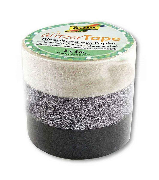 Блестящо декоративно тиксо WASHI TAPE бяло, сиво, черно 3 броя, 5 м x 15 мм снимка