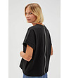 Черна памучна Ovesize дамска тениска с цип-1 снимка