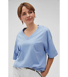 Светлосиня памучна дамска тениска-2 снимка