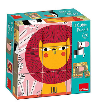 Детски картонени кубчета 9 броя Животни снимка