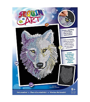 Изкуство с пайети синя серия Бял вълк снимка