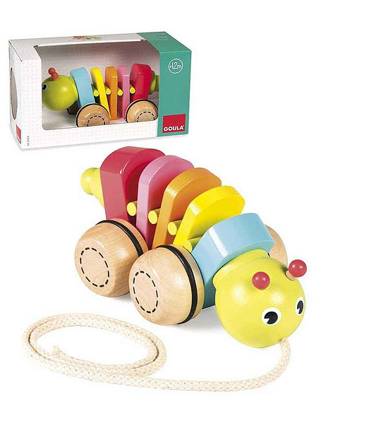 Дървена играчка за дърпане Гъсеница снимка