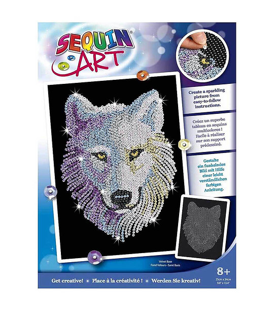 Изкуство с пайети синя серия Бял вълк снимка