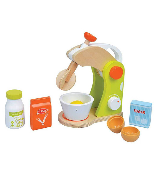 Дървен детски миксер с продукти снимка