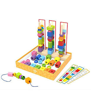 Дървена игра за нанизване с цветове и форми снимка