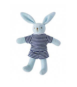 Зайче с дрънкалка в синьо 20 см снимка