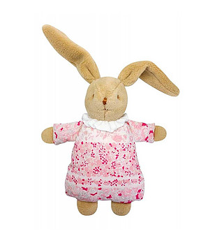 Меко зайче Флуфи с дрънкалка Розови цветя 20 см снимка