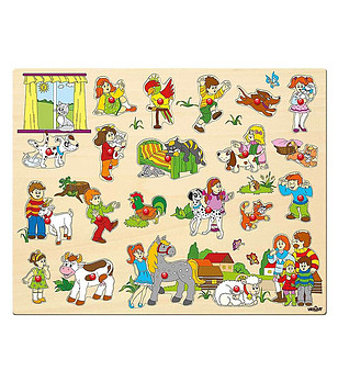 Голям дървен пъзел с дръжки Един ден във фермата снимка