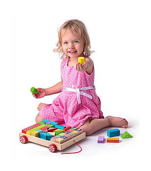 Дървен конструктор с количка 35 части снимка