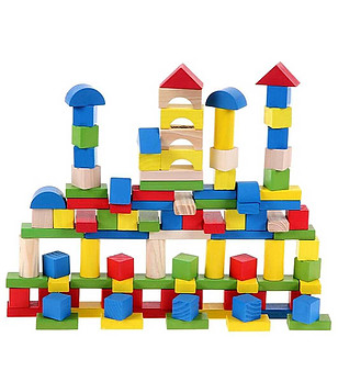 Дървен конструктор цветен 100 части снимка