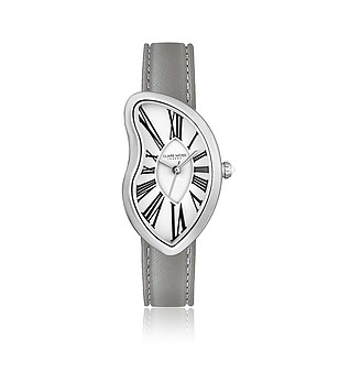 Сребрист дамски часовник с нестандартен дизайн и сива каишка Old money снимка